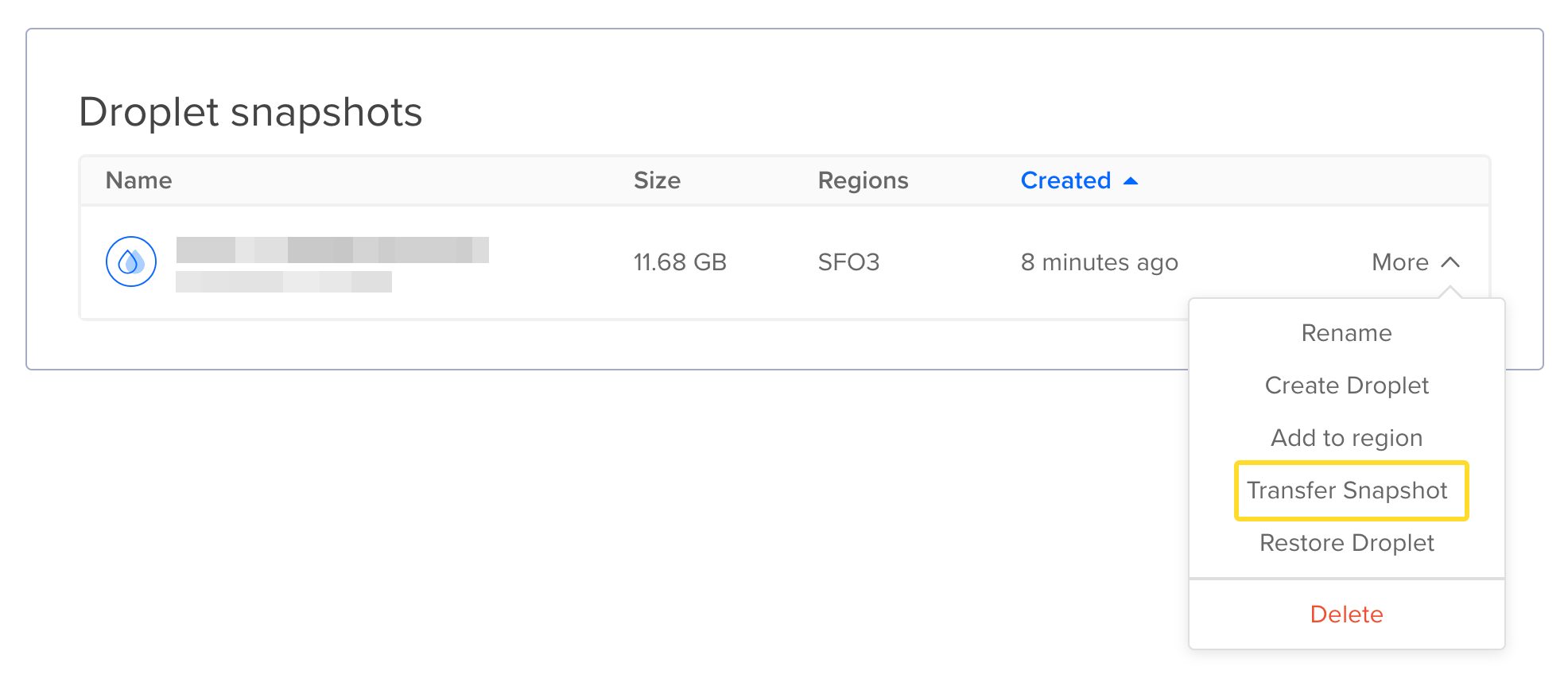 Select Transfer Snapshot from menu